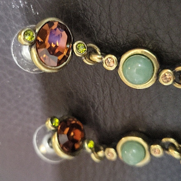 HEIDI DAUS DANGLE W/ FACETED AMBER & PURPLE & GREEN ROUND BEAD EARRINGS PIERCED - Picture 9 of 12